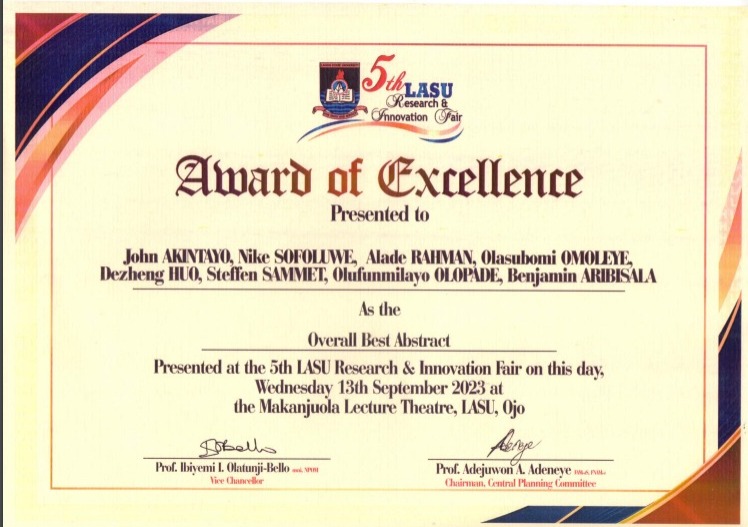 DATICAN scholar wins the Overall Best Abstract Presentation at the 5th LASU Research Fair